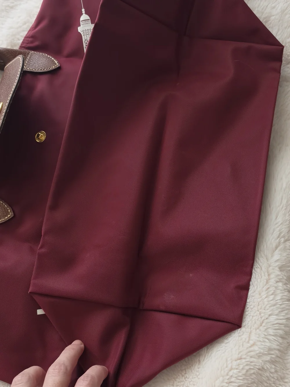 Longchamp Le Pliage Burgundy Tote Bag with Brown Leather Trim Limited Edition - Picture 9 of 10
